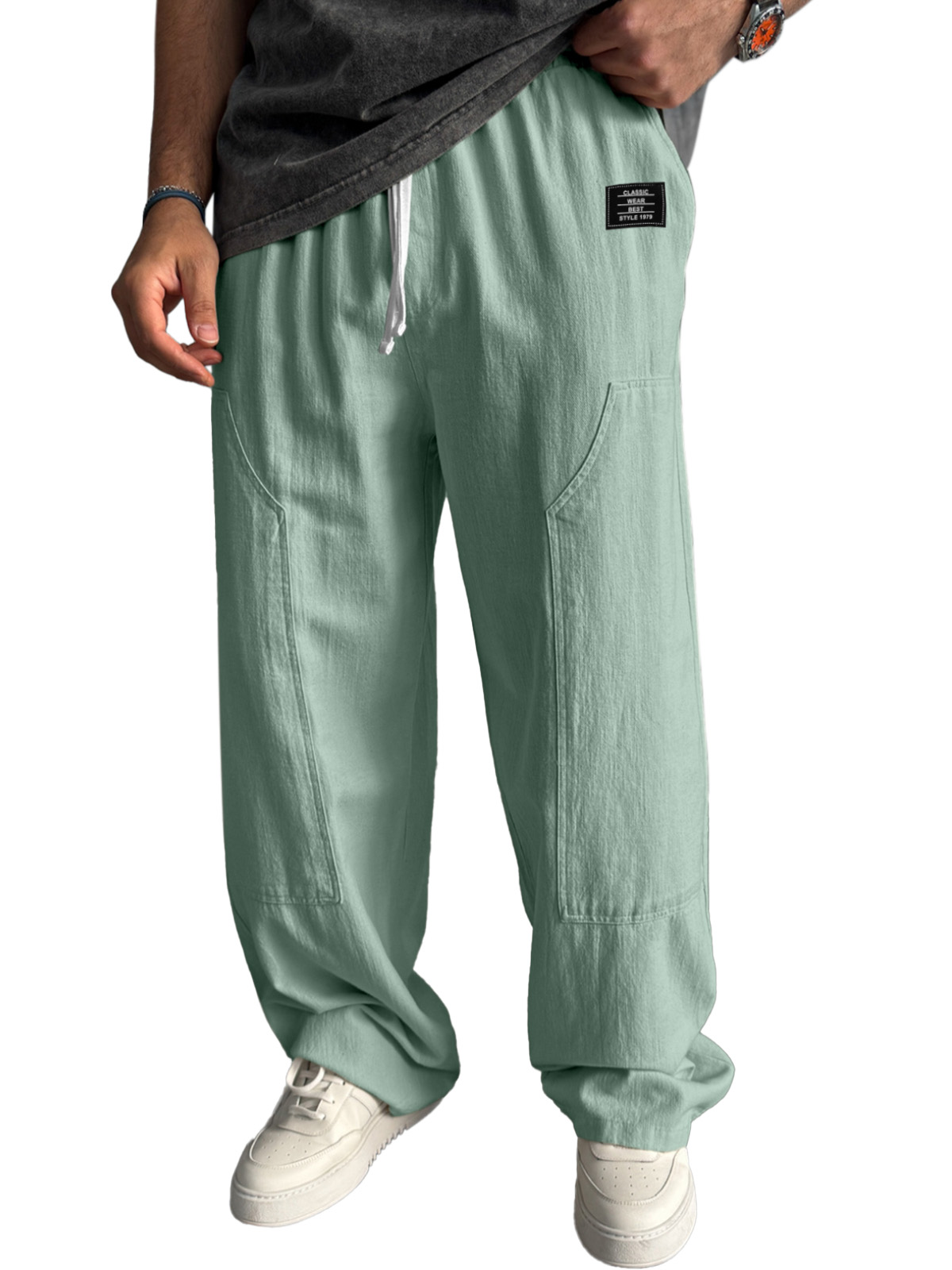 Simple Solid Color Loose And Comfortable Panel Design Straight-leg Pants With Logo