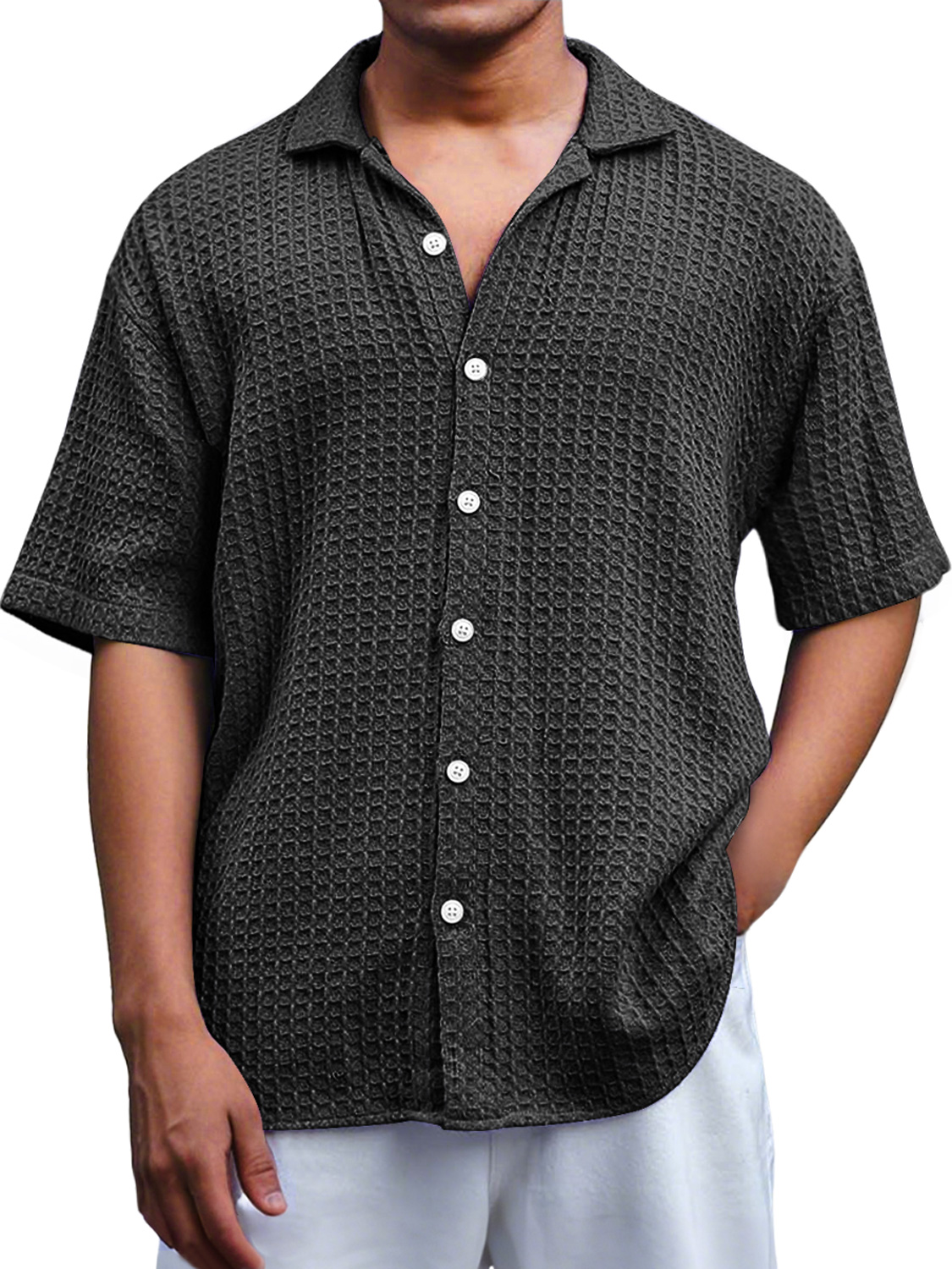 Men's Everyday Waffle Casual Lapel Comfort Short Sleeve Shirt