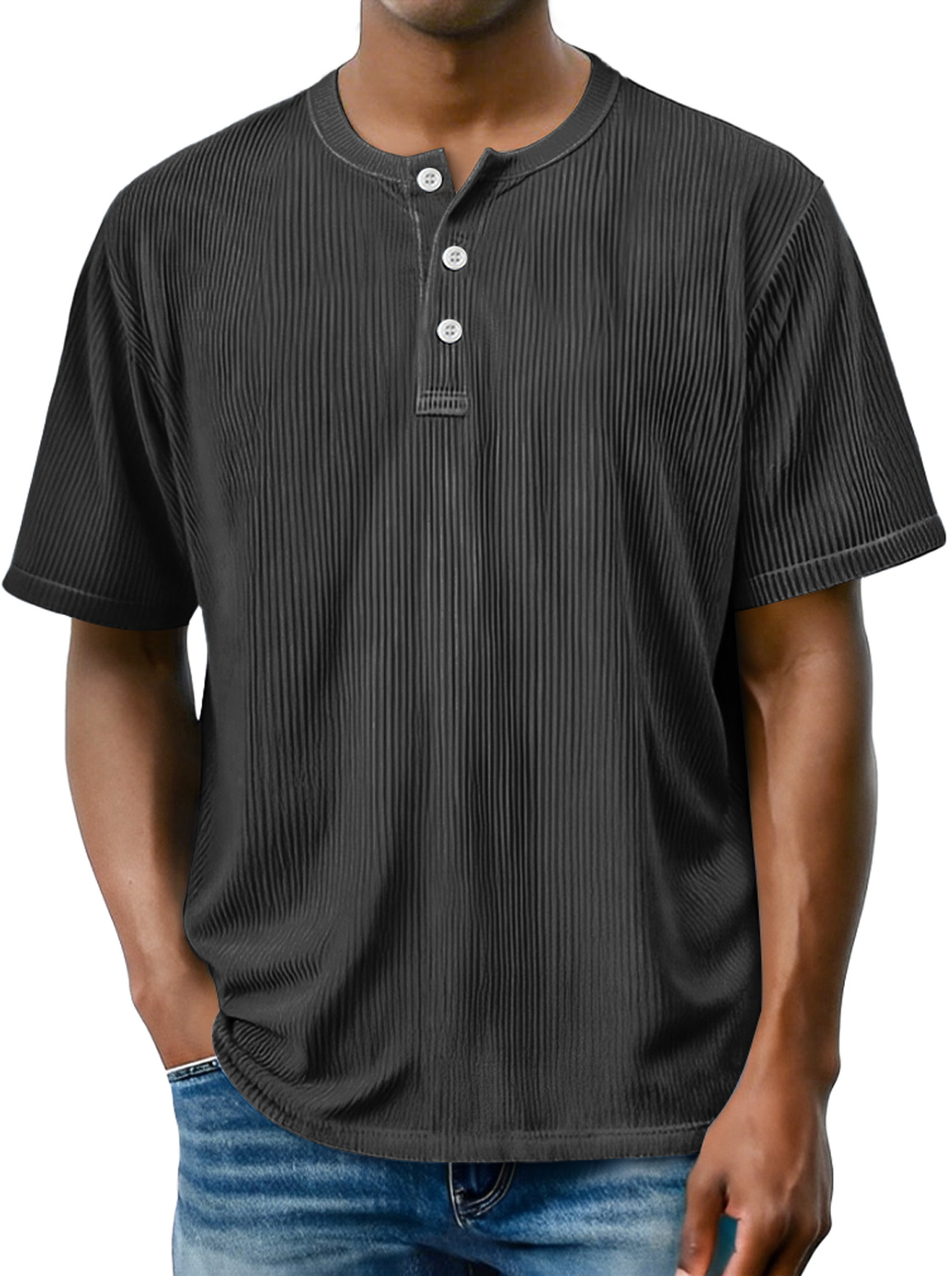 Men's Daily Striped Casual Comfort Short Sleeve Henley Shirt