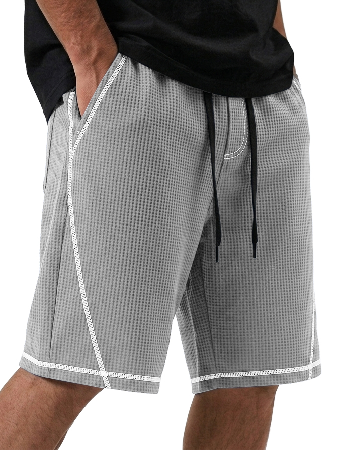 Men's Loose Casual Waffle Deconstructed Multi-Pocket Shorts with Contrast Stitching