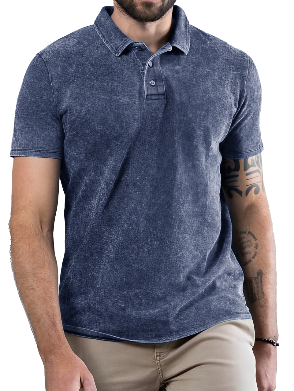 Men's Fashion Retro Distressed Washed Short Sleeve Polo Shirt