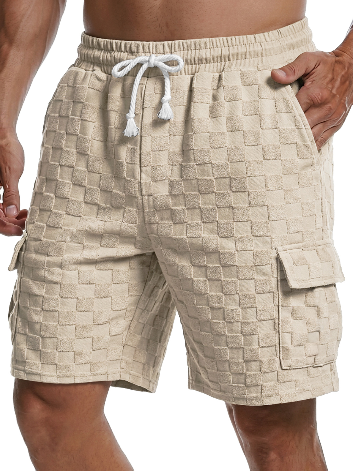 Men's Casual Checkered Jacquard Multi-Pocket Comfortable Shorts