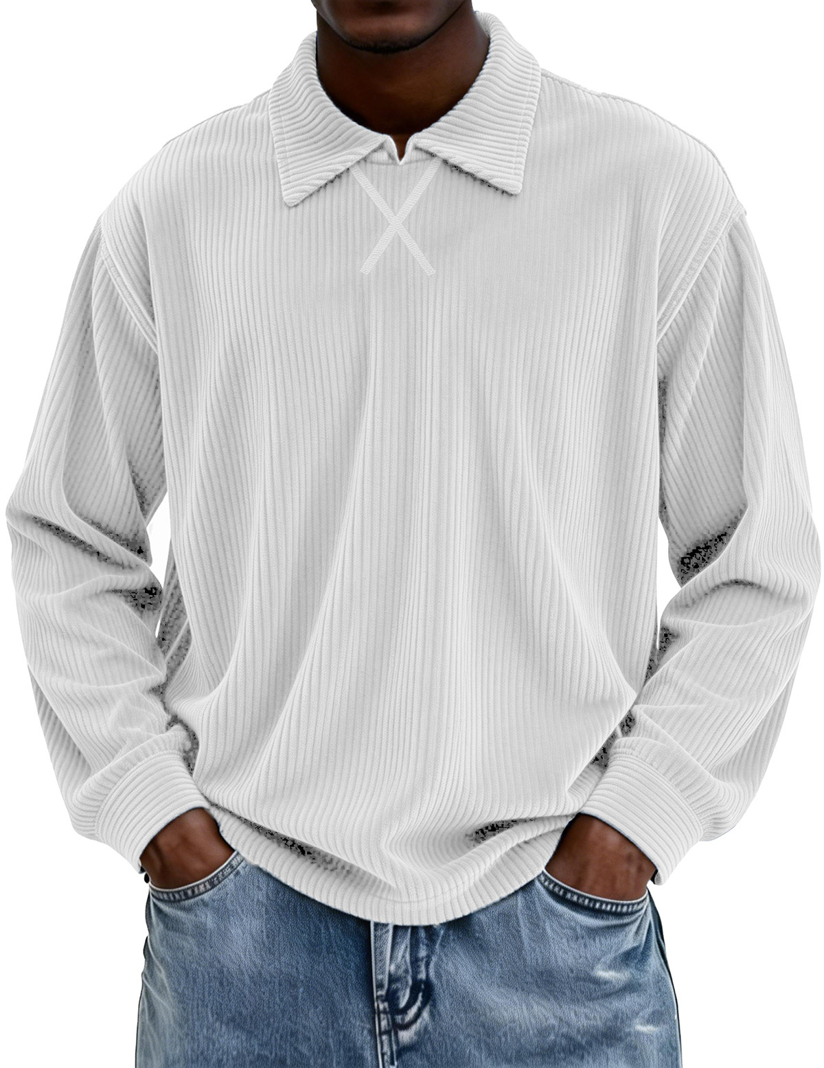 Retro-style Long-sleeved Collared Polo Shirt