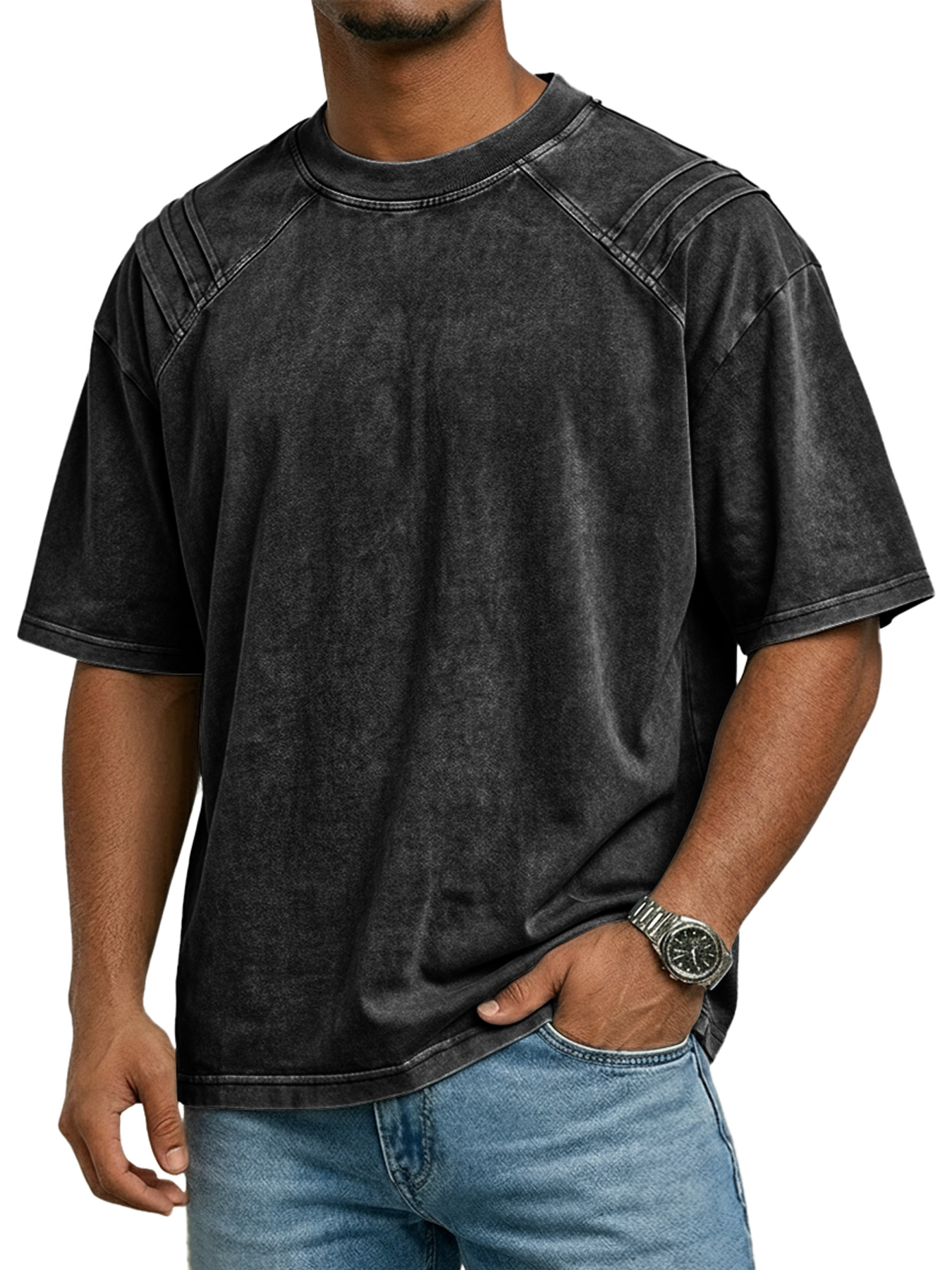 Men's Retro Crew Neck Deconstructed Casual Short-Sleeve T-Shirt