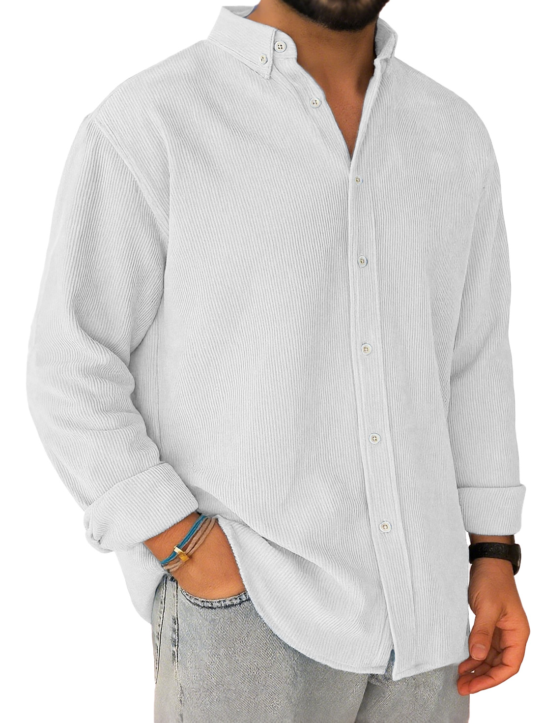 Men's Casual Corduroy Loose-fitting Long-sleeved Lapel Shirt