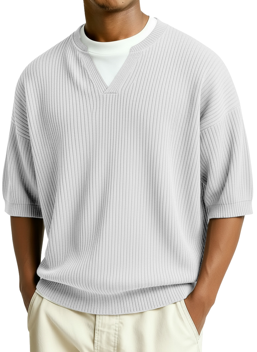 Men's Fashion Casual Retro Faux Two-Piece V-Neck Short-Sleeve T-Shirt