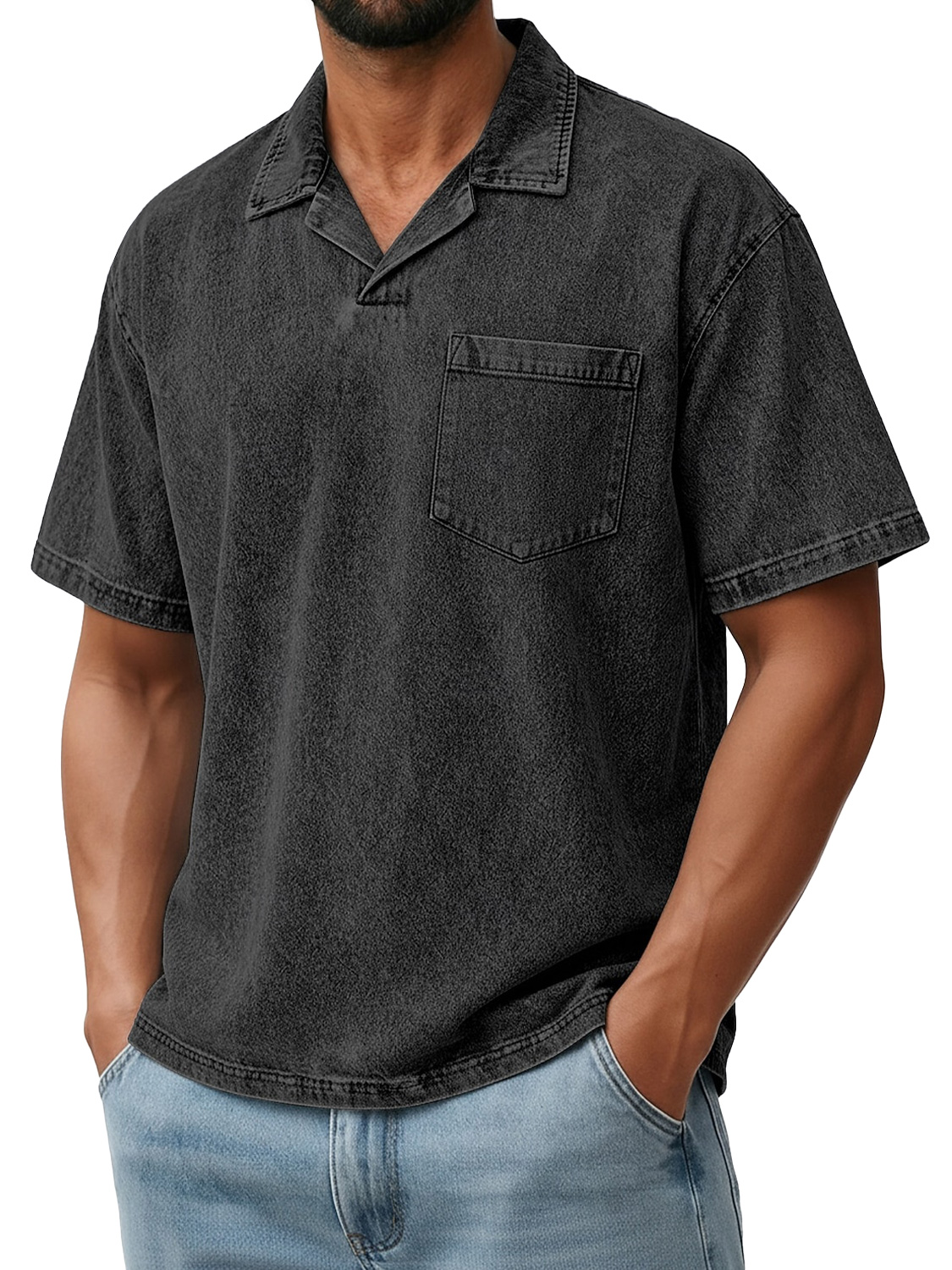 Men's Retro Collared Pocket Casual Short-Sleeve Polo Shirt