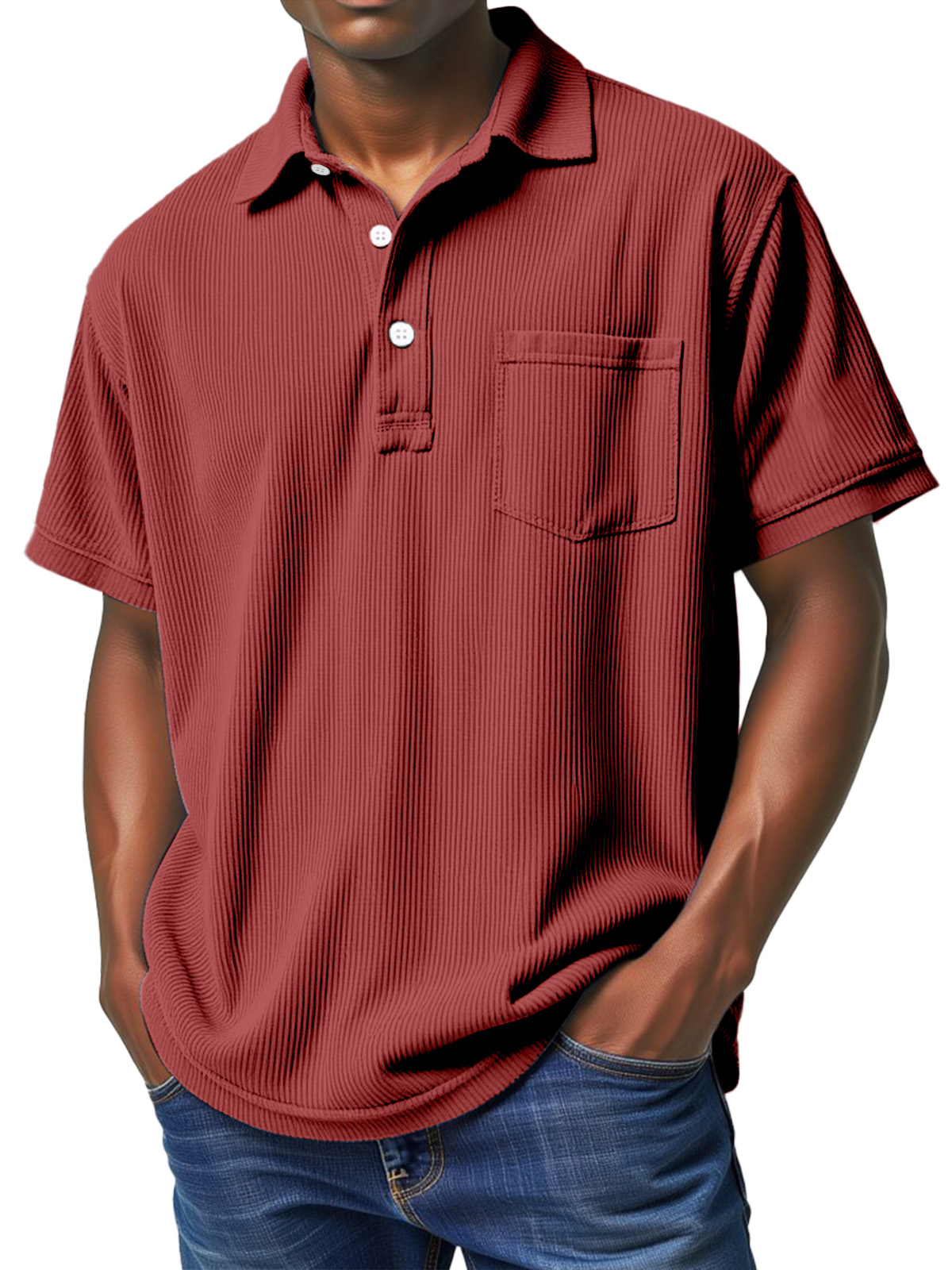Men's Casual Solid Color Vertical Pit Lapel Short-sleeved Polo Shirt
