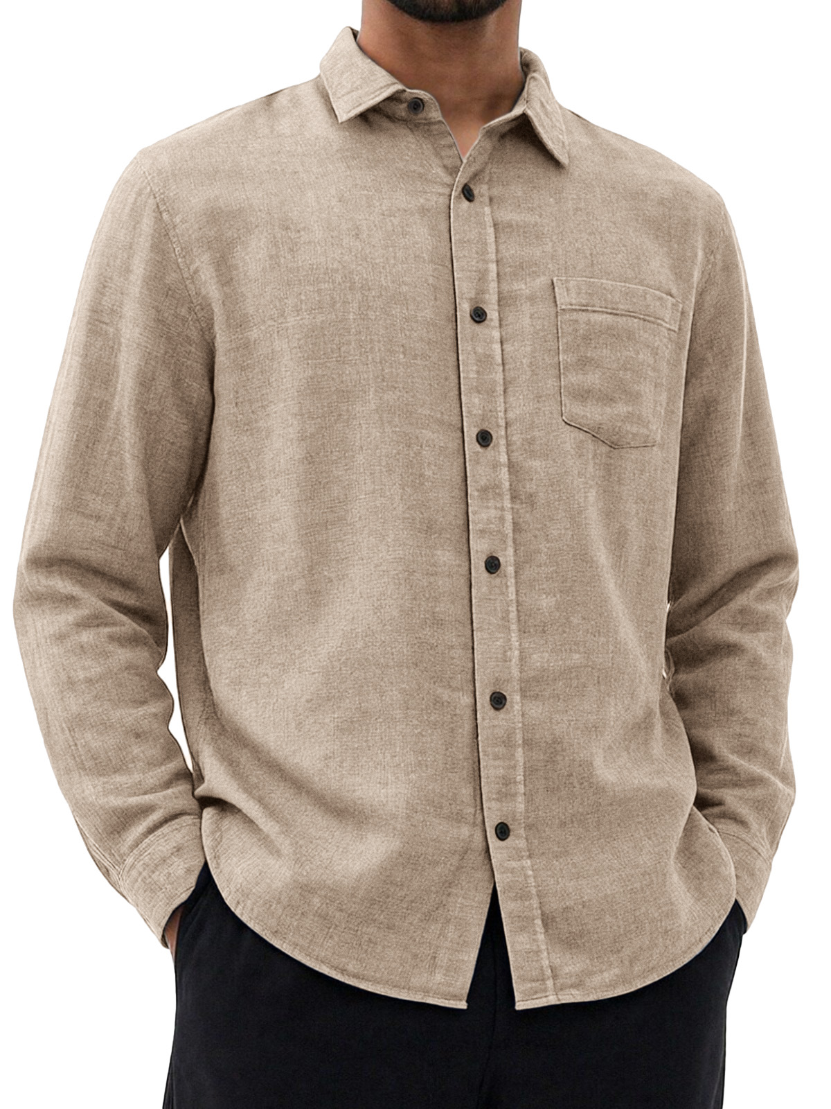 Men's Retro Simple And Versatile Solid Color Collared Long-sleeved Shirt