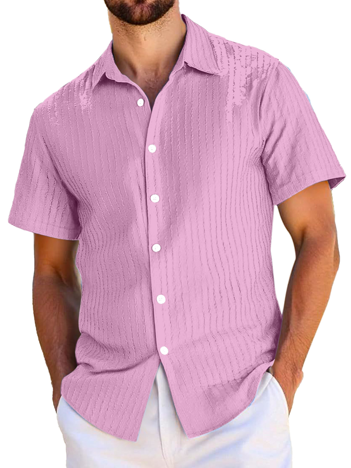Men's Everyday Casual Textured Short-sleeved Lapel Shirt