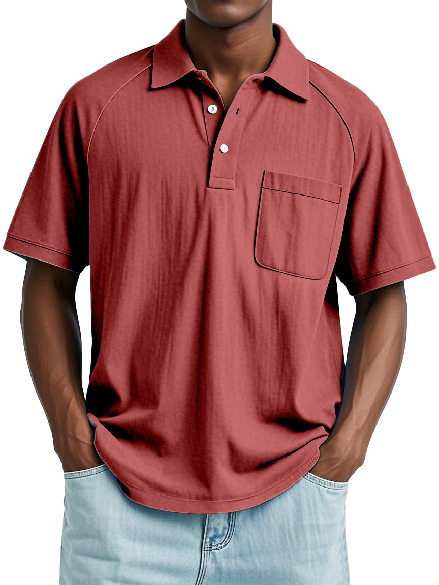 Men's Casual Simple Solid Color Raglan Short Sleeve Lapel Polo Shirt