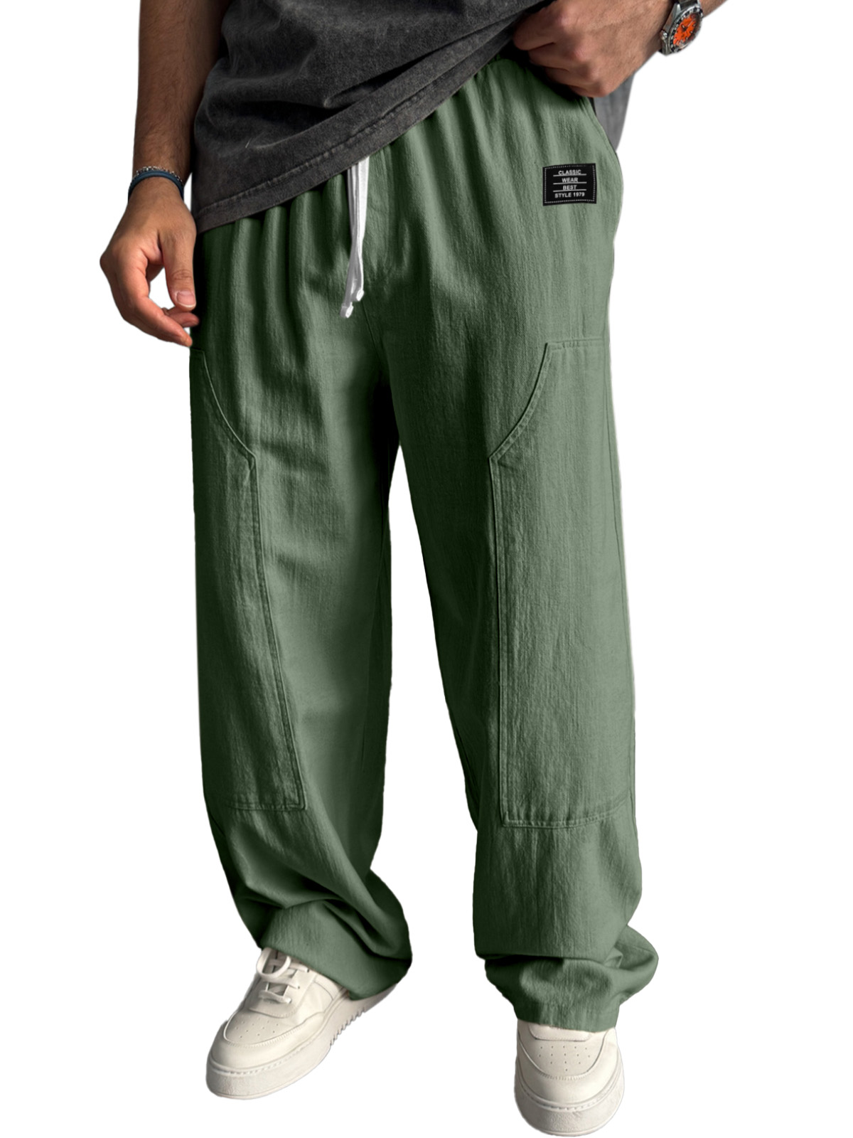 Simple Solid Color Loose And Comfortable Panel Design Straight-leg Pants With Logo