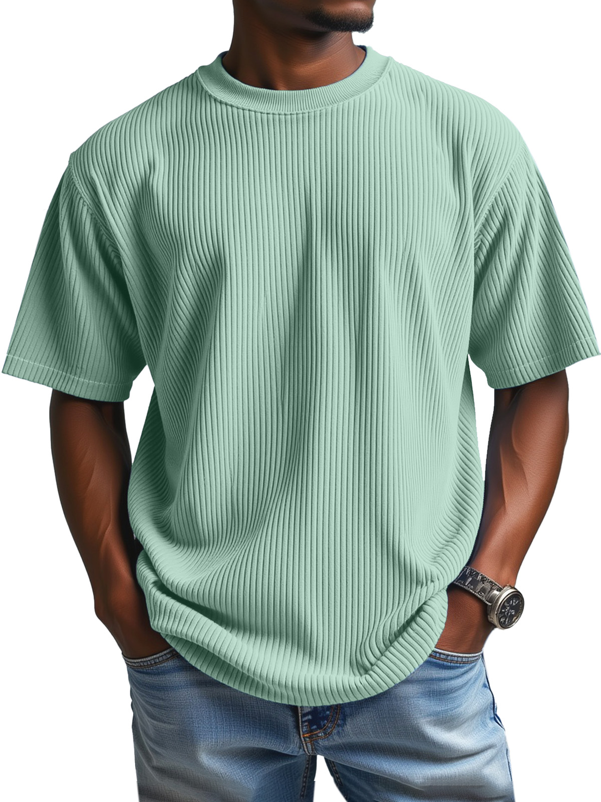 Men's Daily Solid Color Vertical Pit Round Neck Short-sleeved T-shirt