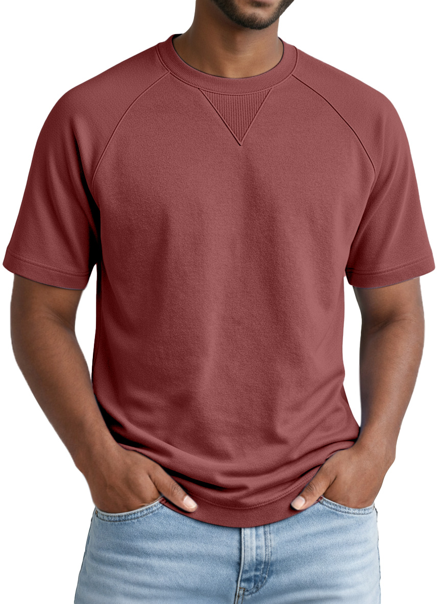 Men's Casual Solid-color Inverted Triangle Design Raglan Short-sleeved Crew Neck T-shirt
