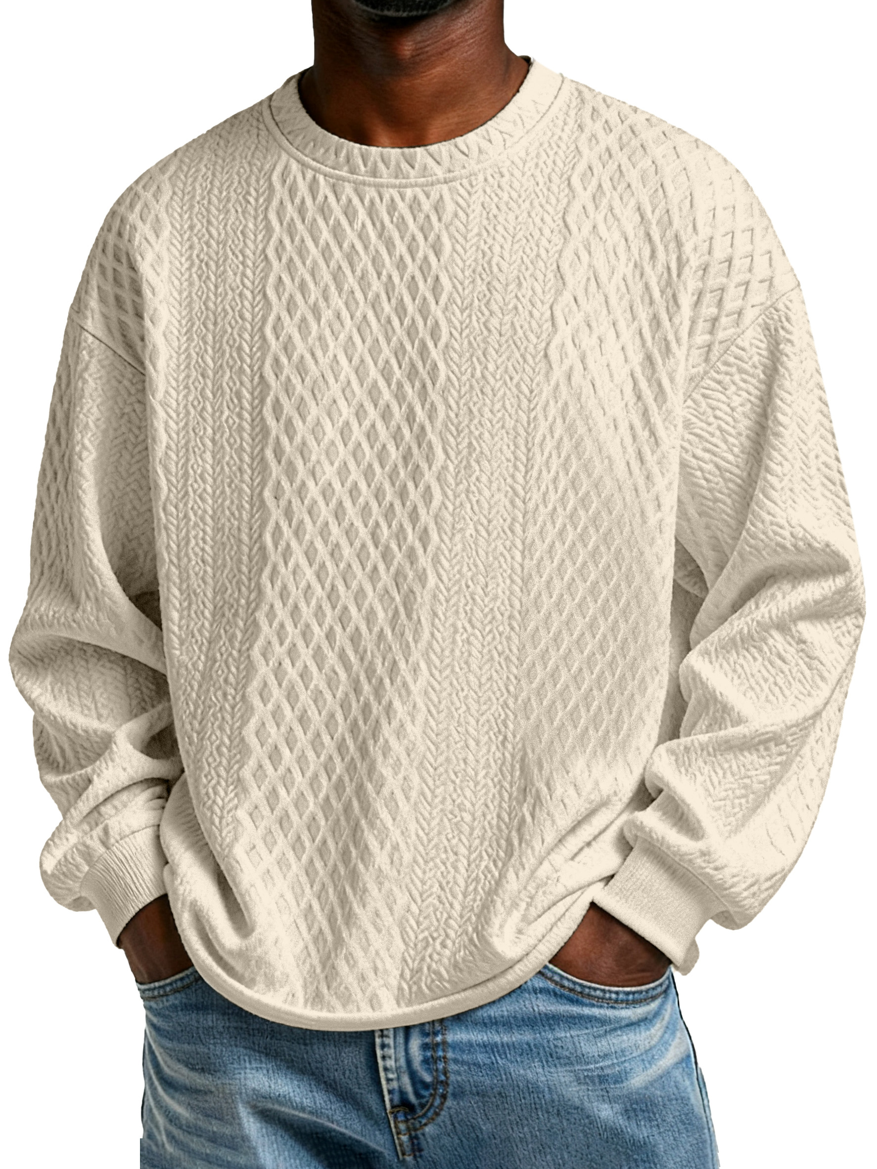 Men's Casual Solid Color Texture Long-sleeved T-shirt
