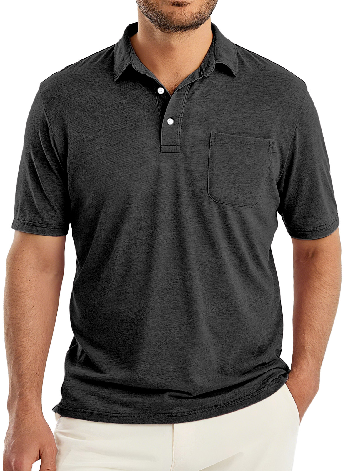 Men's Simple Solid Color Comfortable And Breathable Lapel Button Short-sleeved Polo Shirt