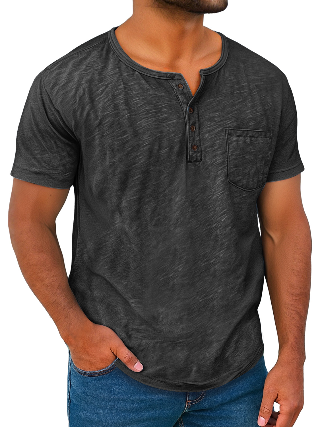 Men's Retro Everyday Casual Button-Down Short Sleeve Henley Shirt