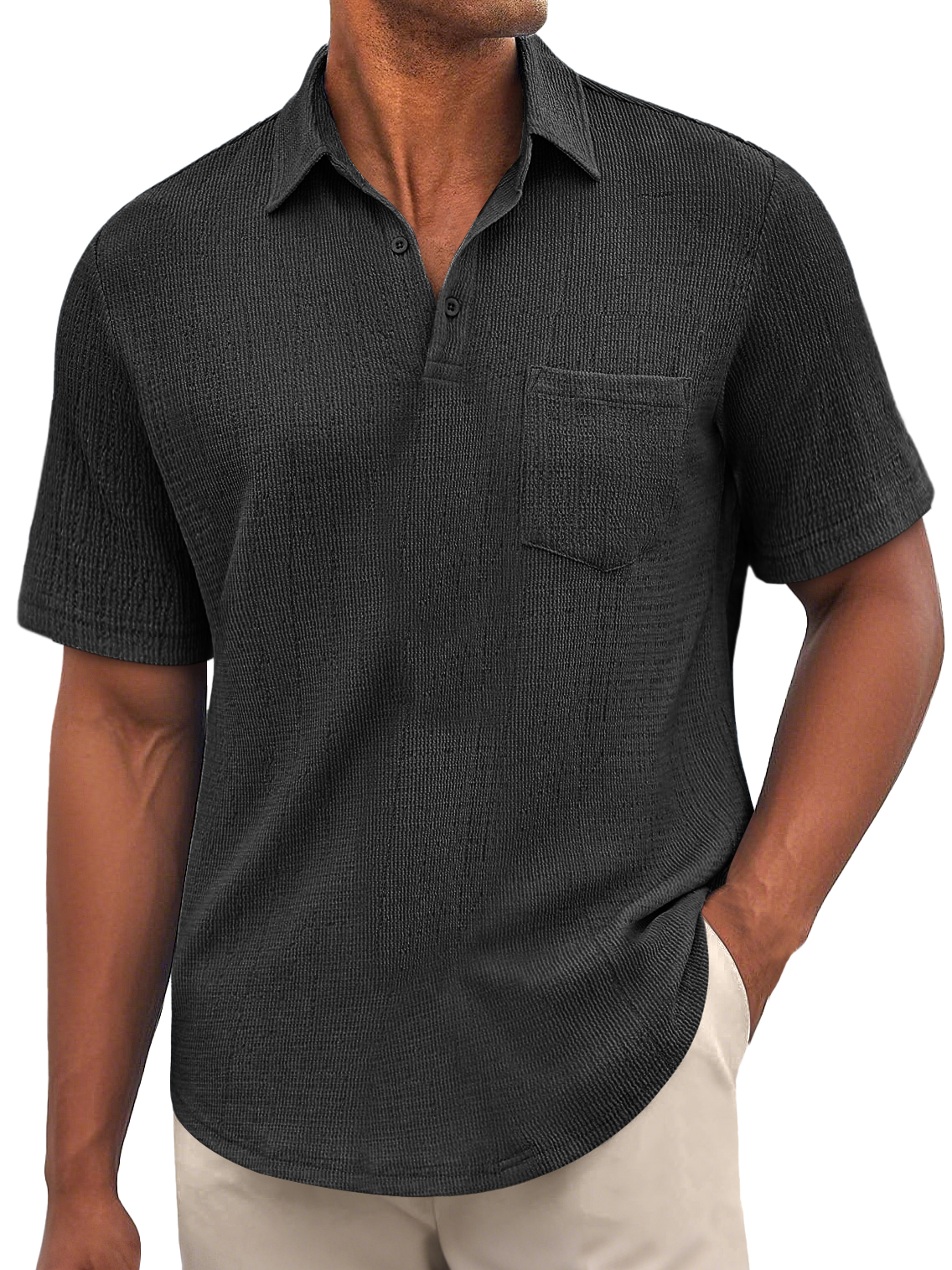 Men's Daily Bubble Wrinkle Casual Pocket Solid Color Short Sleeve POLO Shirt