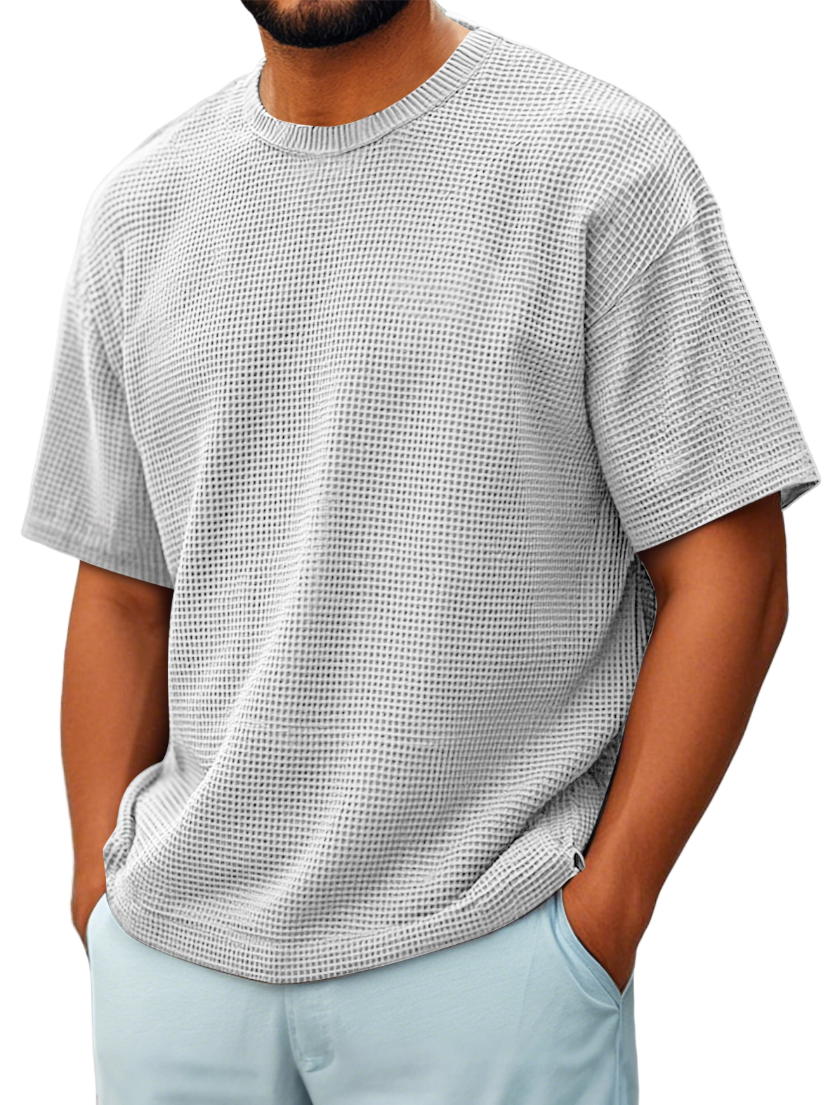 Men's Round Neck Waffle Casual Short-sleeved T-shirt