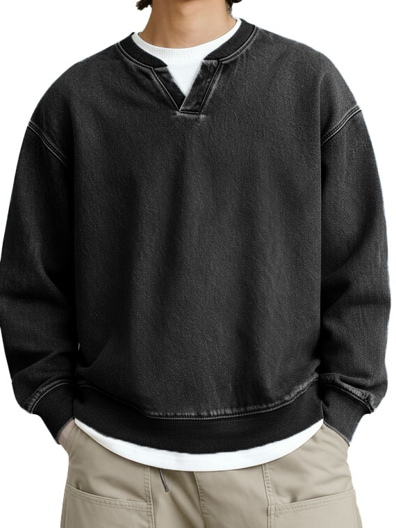Men's Fashionable Casual Retro Faux Two-Piece V-Neck Long-Sleeved Top