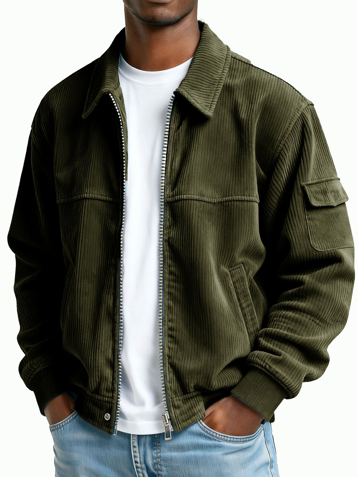 Men's Wear Retro Pit Strip Fabric Long-sleeved Flight Suit Pocket Coat