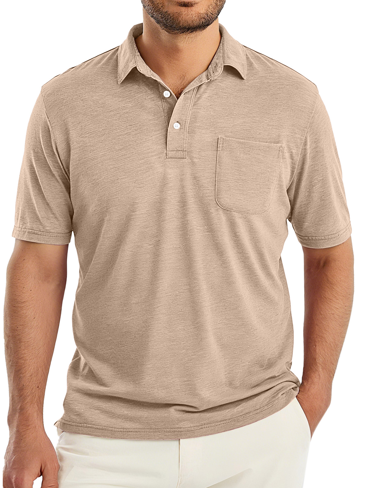 Men's Simple Solid Color Comfortable And Breathable Lapel Button Short-sleeved Polo Shirt