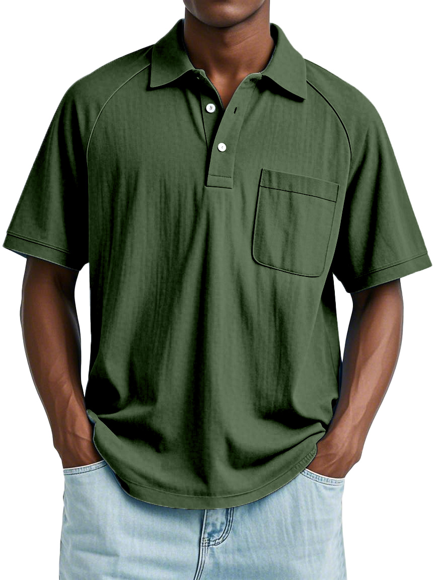 Men's Casual Simple Solid Color Raglan Short Sleeve Lapel Polo Shirt