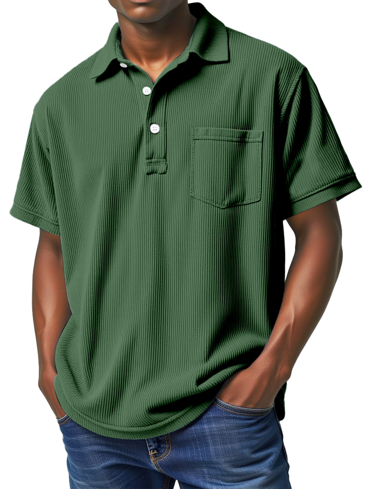 Men's Casual Solid Color Vertical Pit Lapel Short-sleeved Polo Shirt