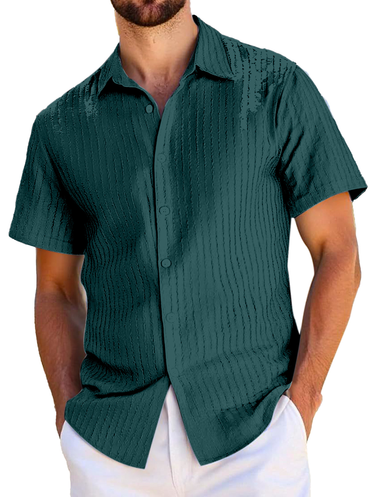 Men's Everyday Casual Textured Short-sleeved Lapel Shirt