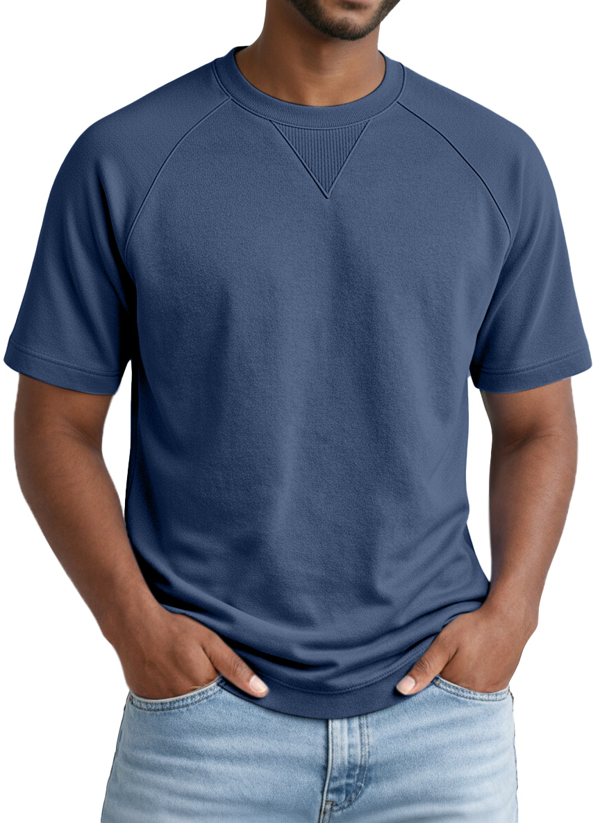 Men's Casual Solid-color Inverted Triangle Design Raglan Short-sleeved Crew Neck T-shirt