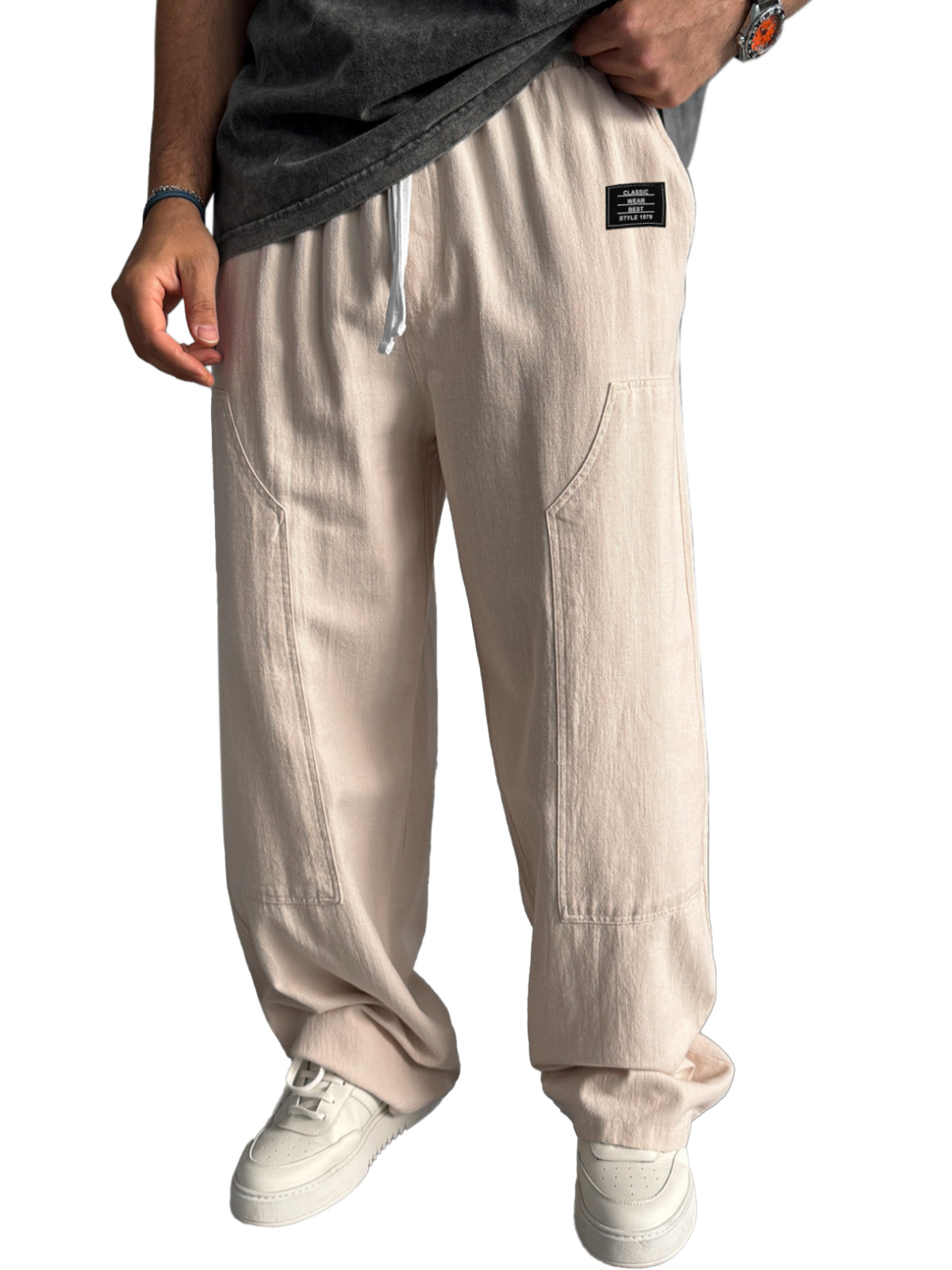 Simple Solid Color Loose And Comfortable Panel Design Straight-leg Pants With Logo