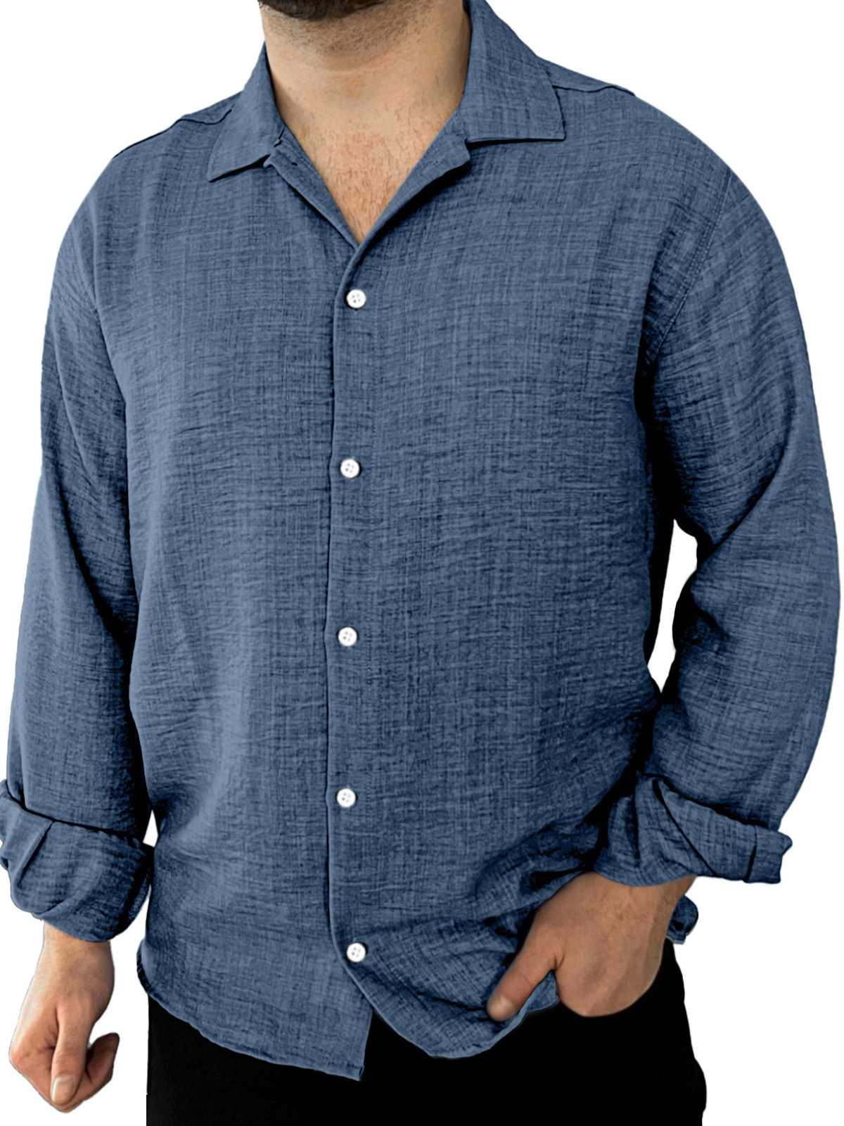 Men's Simple Daily Casual Solid Color Lapel Long-sleeved Shirt