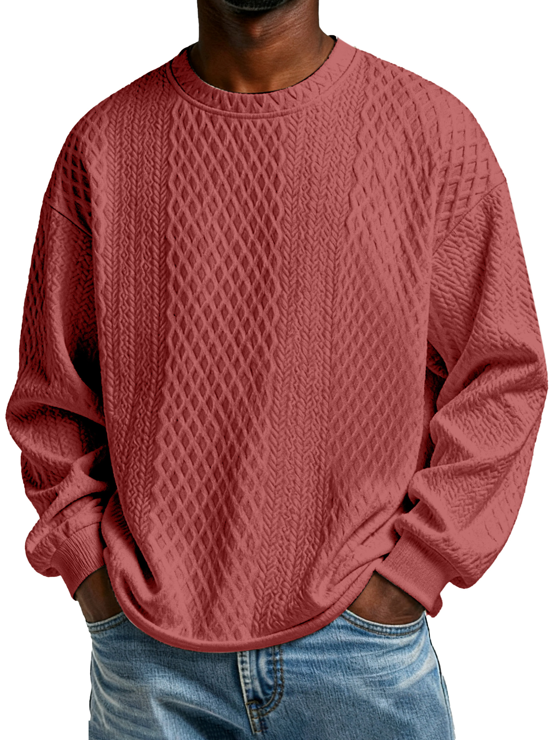 Men's Casual Solid Color Texture Long-sleeved T-shirt