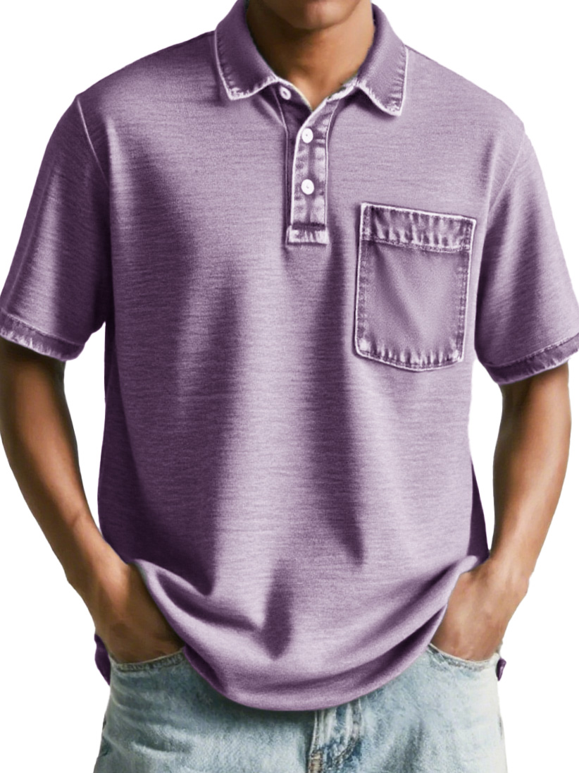 Men's Fashion Retro Distressed Pocket Short-sleeved Polo Shirt