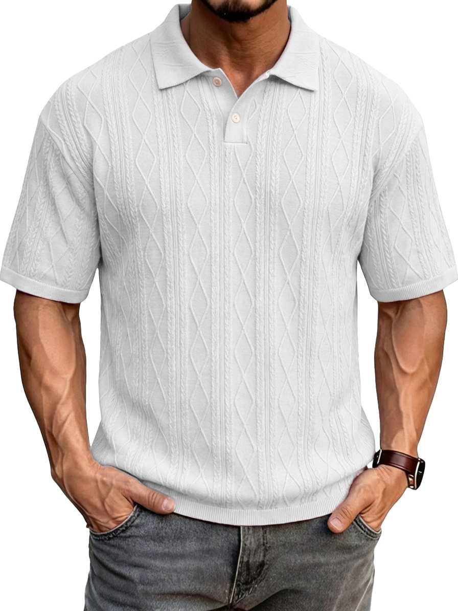 Men's Fashionable Casual Jacquard Fabric Collared Short-Sleeve Polo Shirt