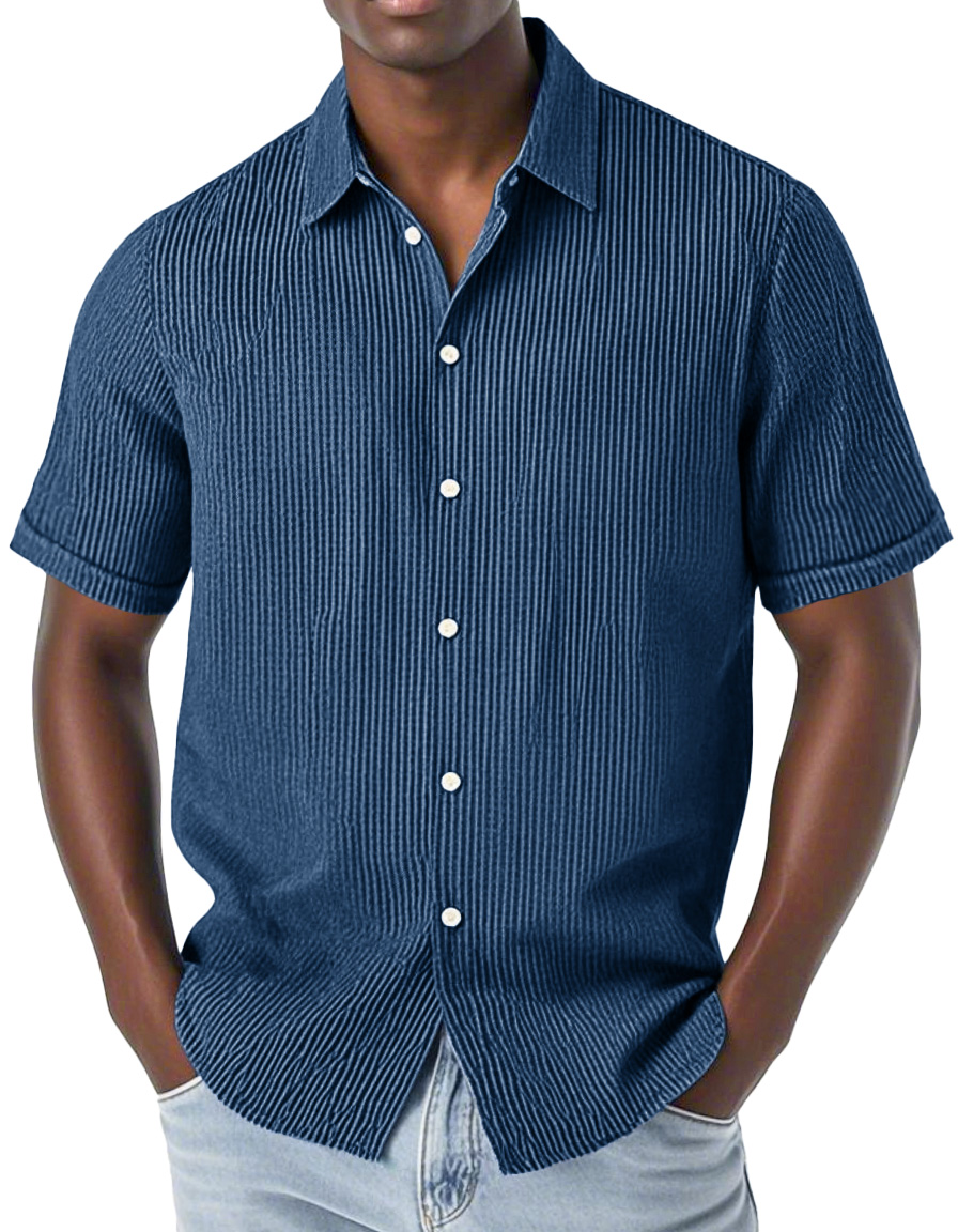 Men's Fashion Casual Corduroy Fabric Lapel Short Sleeve Shirt
