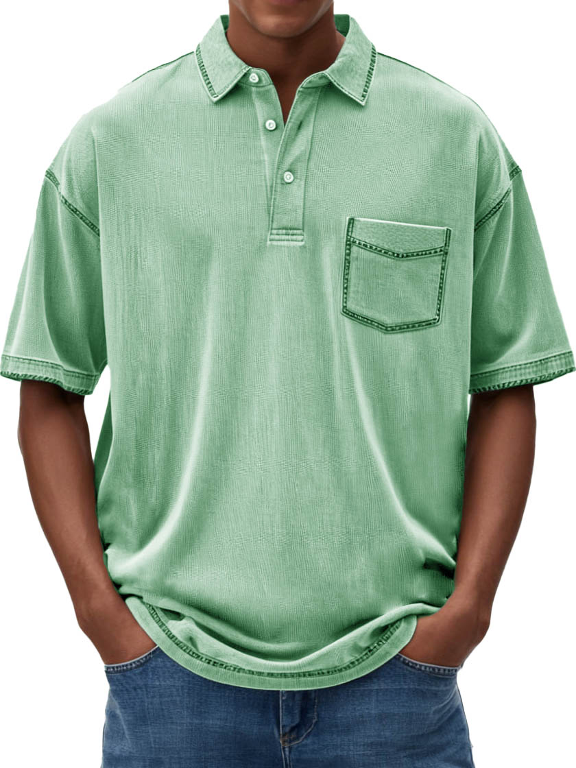 Men's Fashion Casual Hemp Fabric Lapel Short-sleeved Polo Shirt