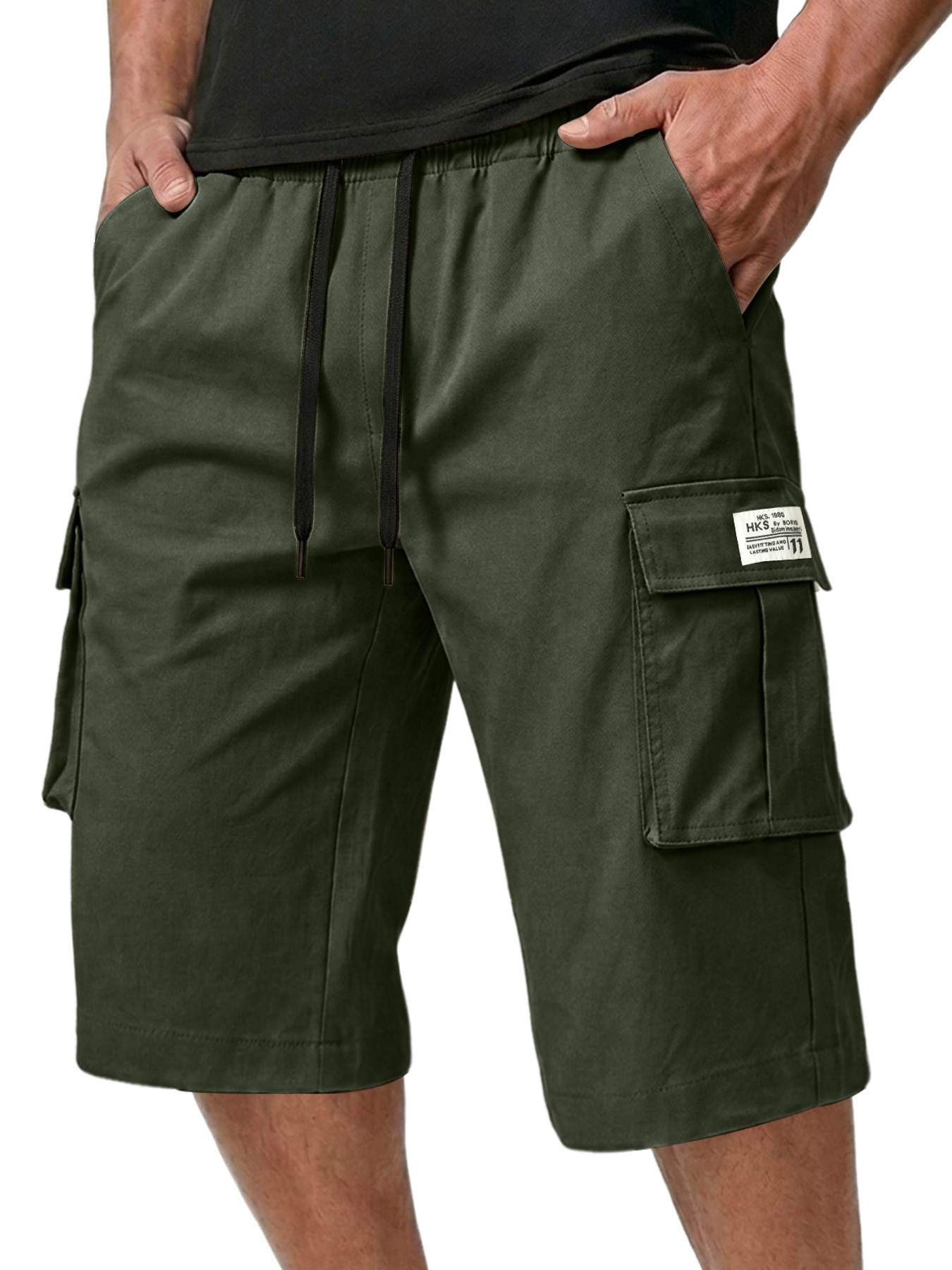 Men's Multi-pocket Embroidered Logo Casual Capri Cargo Shorts