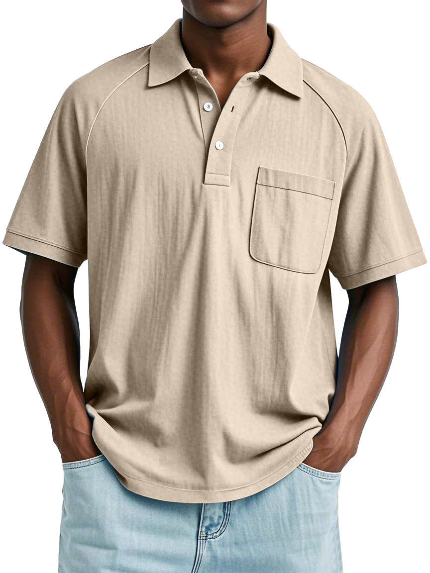 Men's Casual Simple Solid Color Raglan Short Sleeve Lapel Polo Shirt