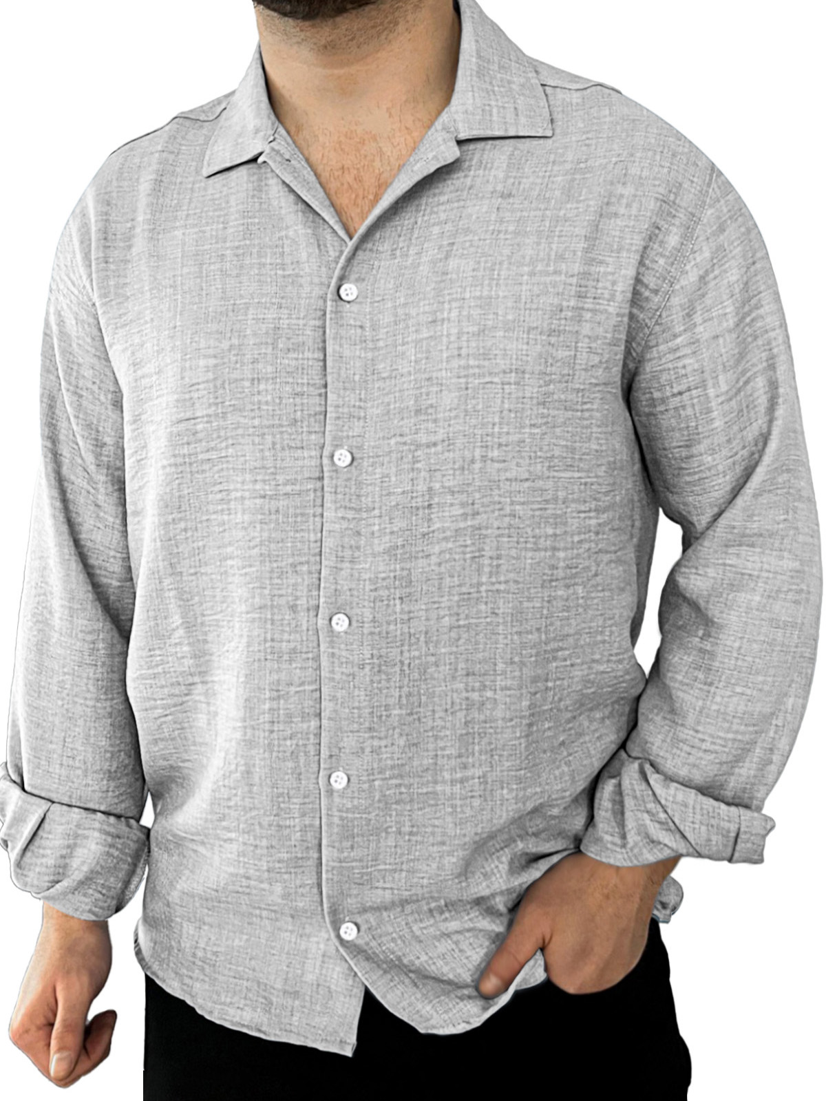 Men's Simple Daily Casual Solid Color Lapel Long-sleeved Shirt