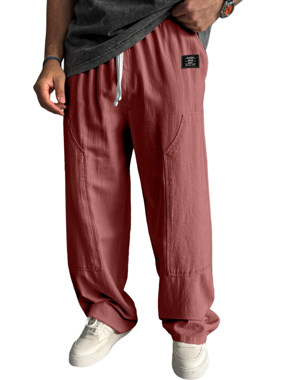 Simple Solid Color Loose And Comfortable Panel Design Straight-leg Pants With Logo