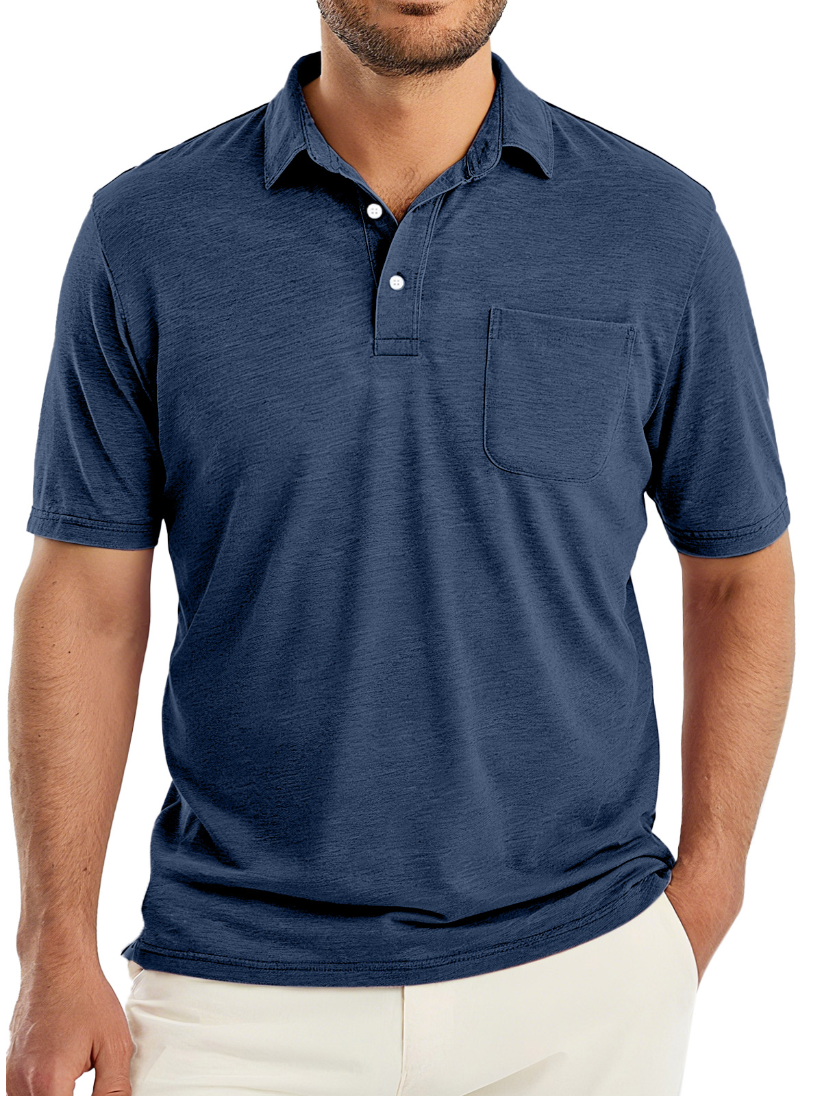 Men's Simple Solid Color Comfortable And Breathable Lapel Button Short-sleeved Polo Shirt