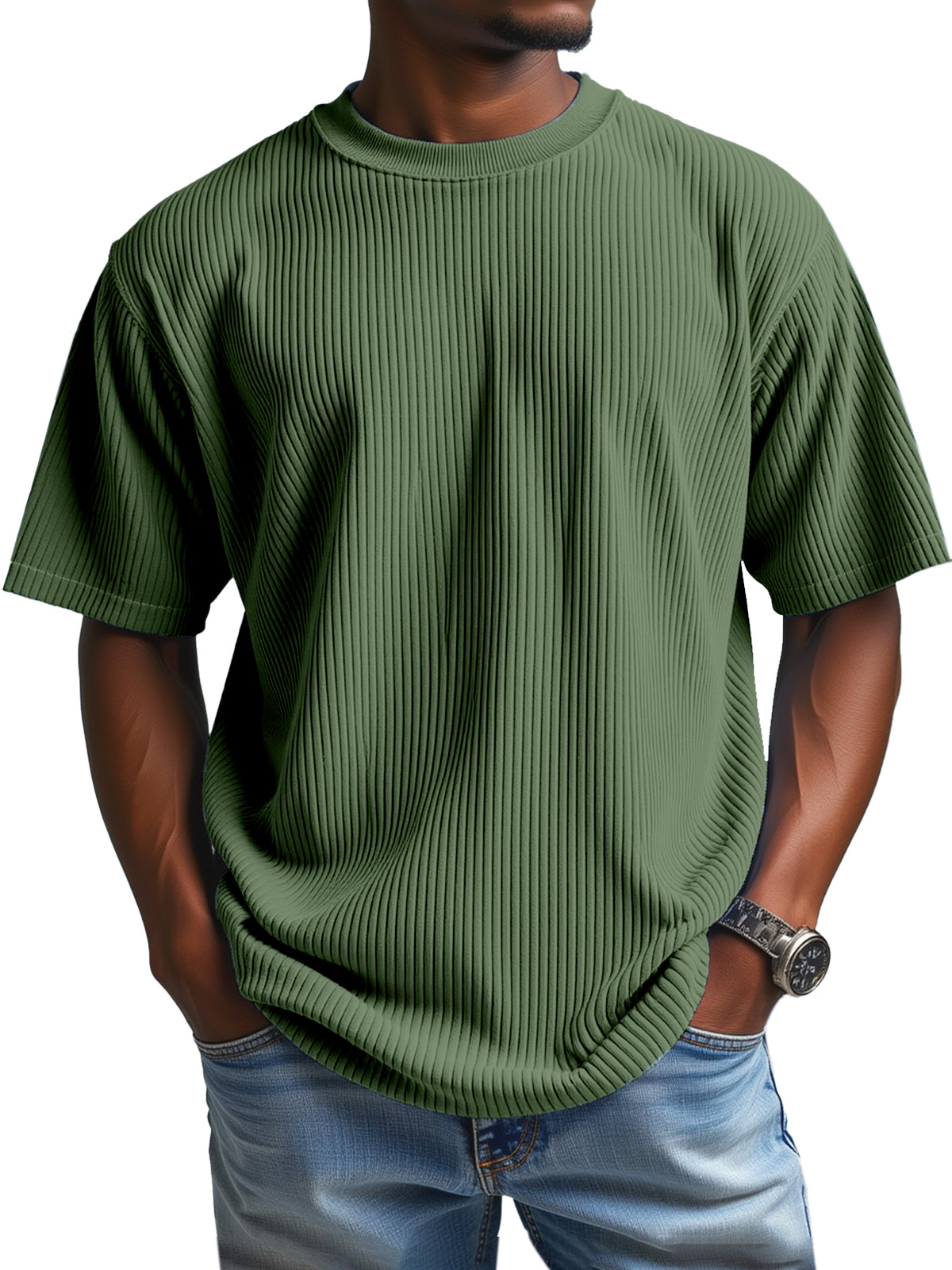 Men's Daily Solid Color Vertical Pit Round Neck Short-sleeved T-shirt