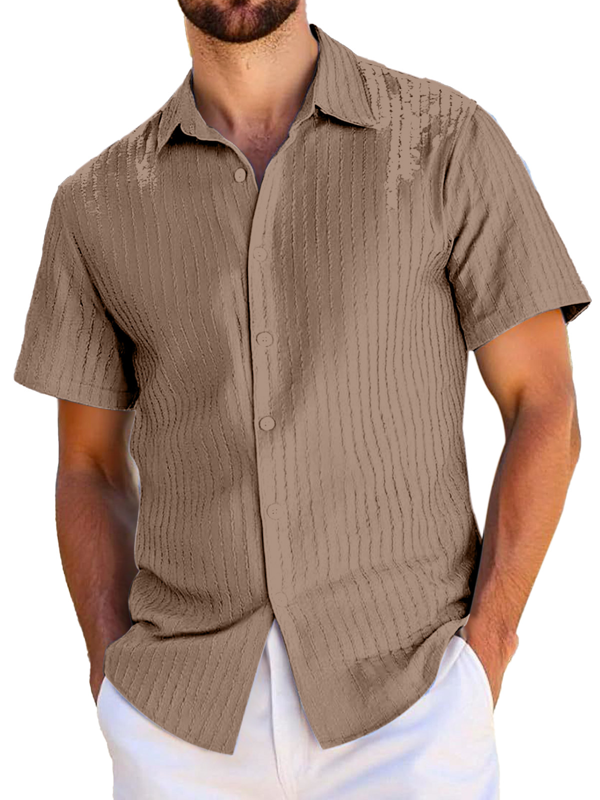 Men's Everyday Casual Textured Short-sleeved Lapel Shirt
