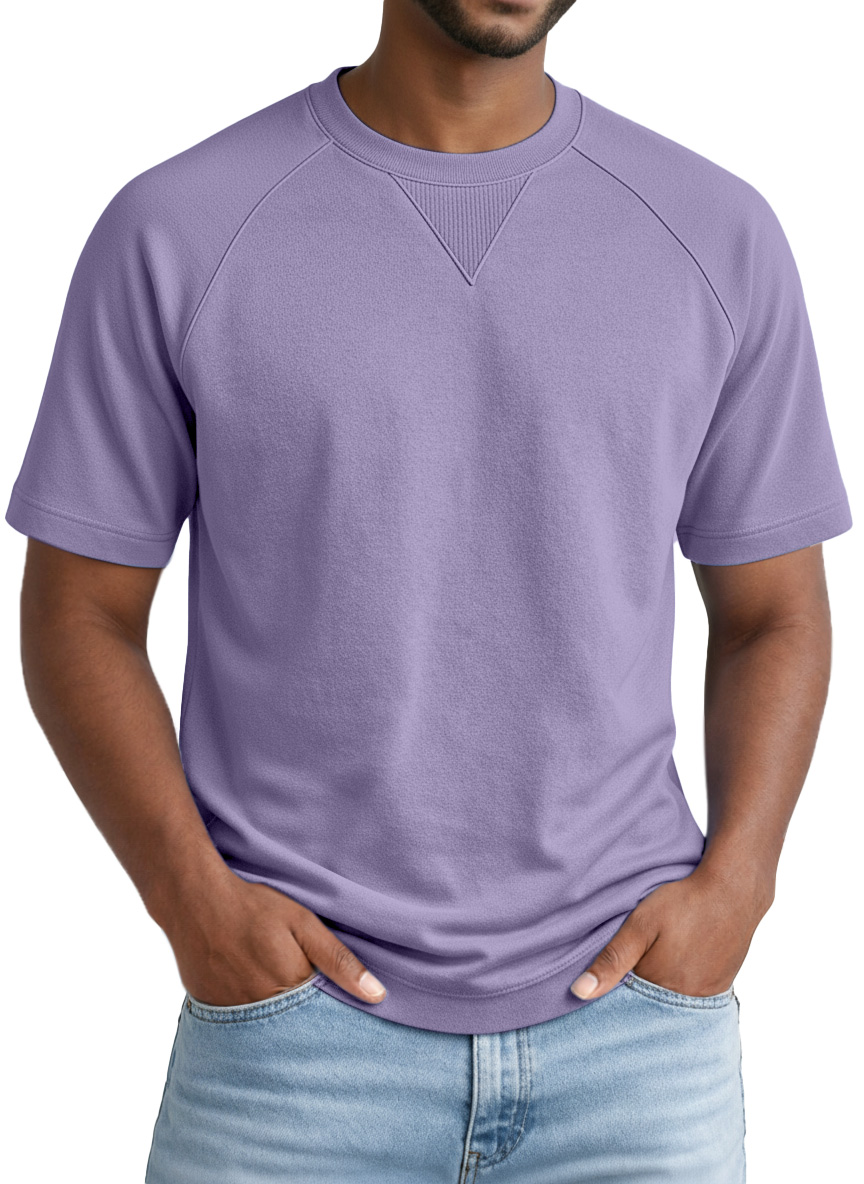 Men's Casual Solid-color Inverted Triangle Design Raglan Short-sleeved Crew Neck T-shirt