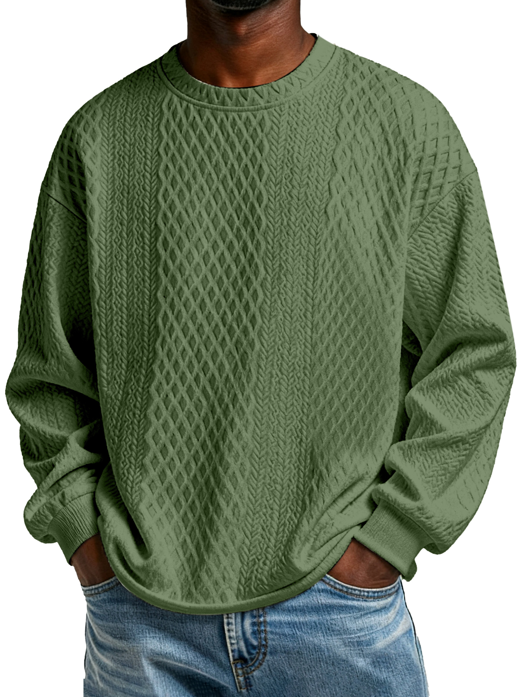 Men's Casual Solid Color Texture Long-sleeved T-shirt