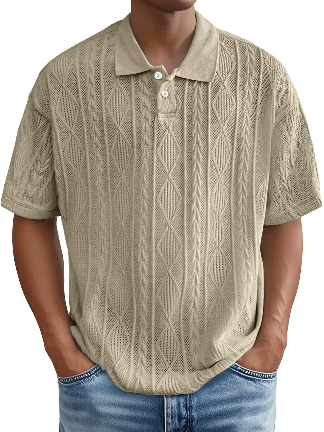 Men's Daily Casual Jacquard Texture Casual And Comfortable Short-sleeved Polo Shirt