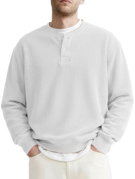 Men's Fashionable Casual Two-Piece Ribbed Fabric Long-Sleeved Henley Shirt