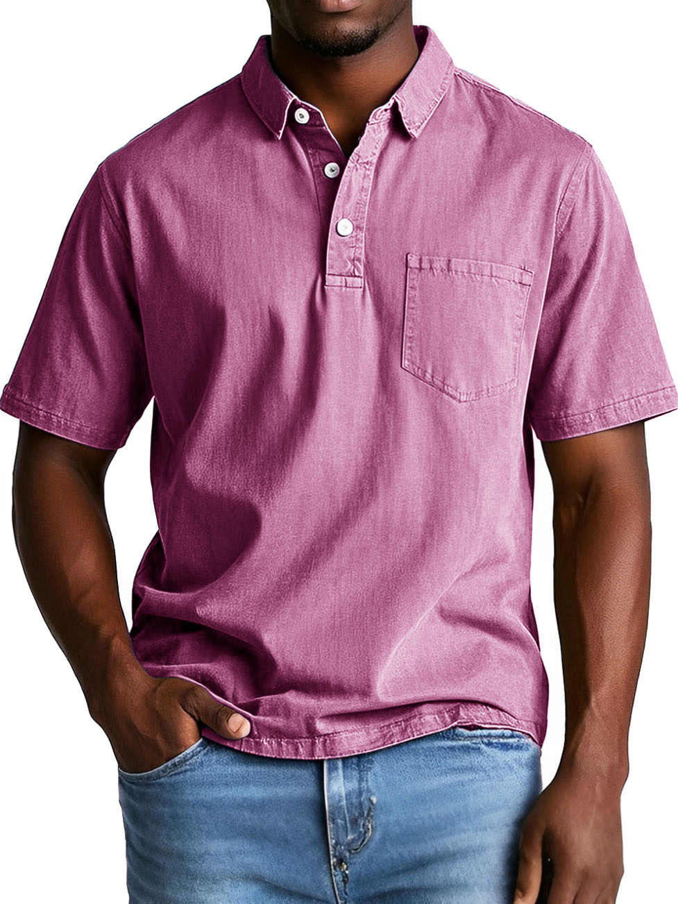 Men's Fashion Retro Distressed Lapel Pocket Short Sleeve Polo Shirt