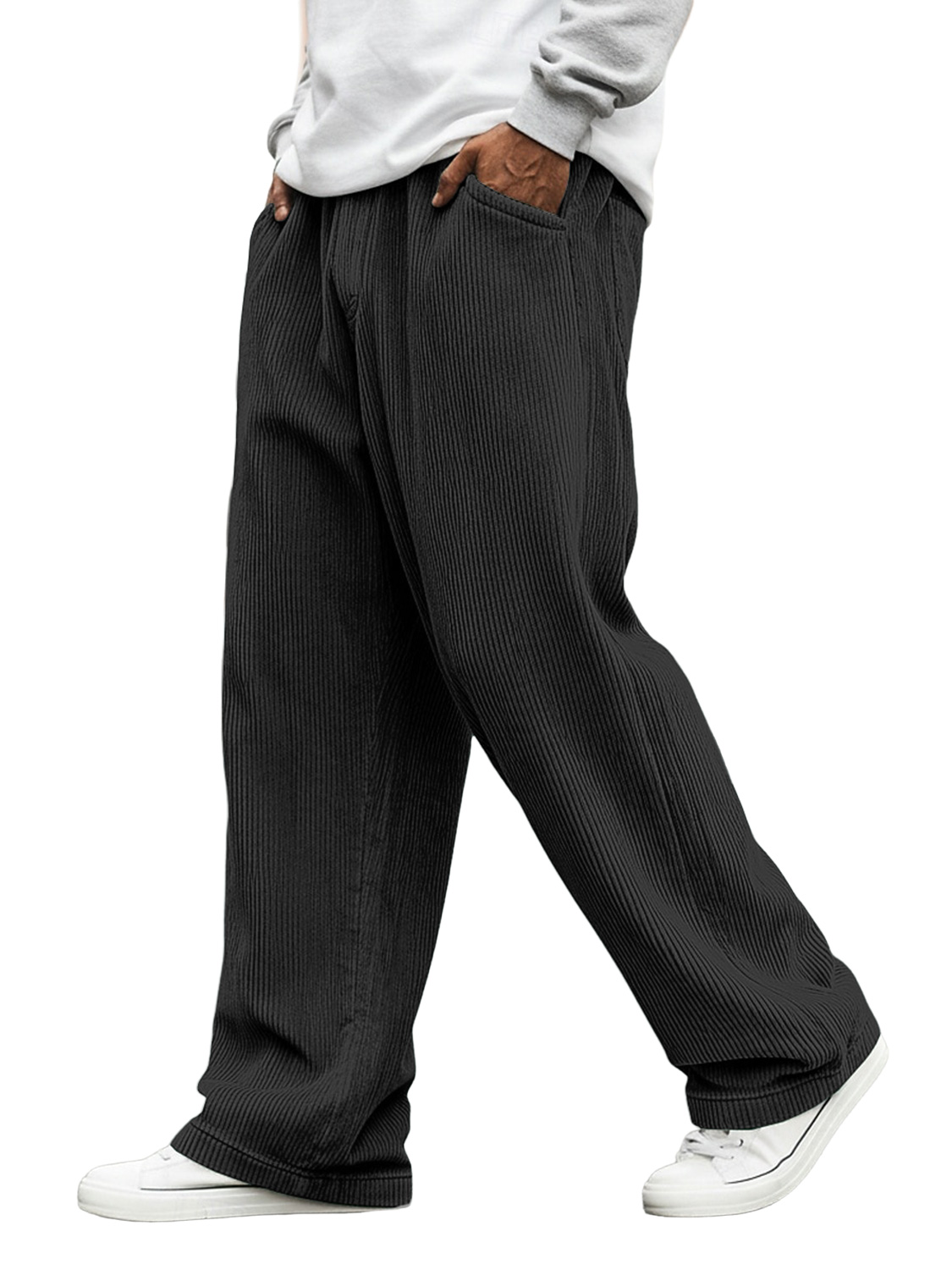 Men's Corduroy Solid Color Casual Loose-fitting Trousers